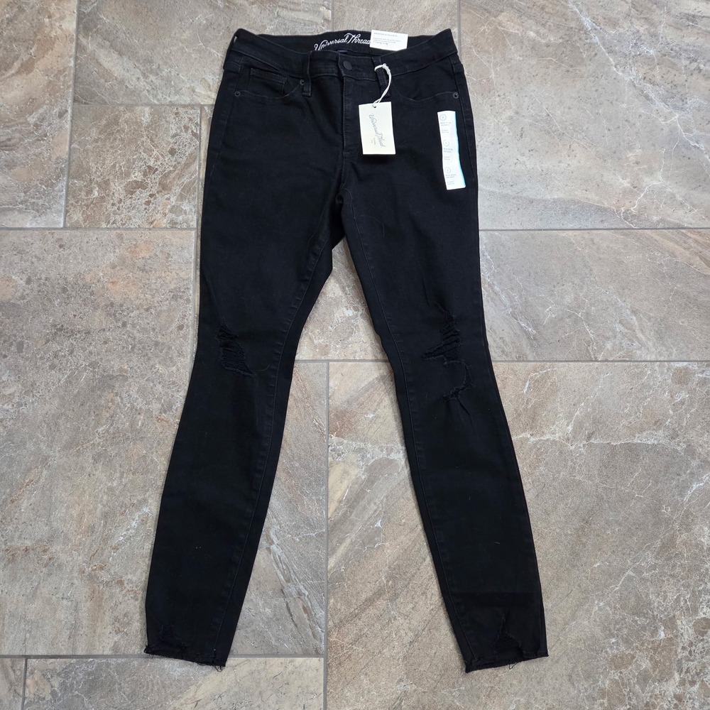 NWT Universal Thread Black Skinny Jeans Distressed Mid Rise Size 2 26 Waist